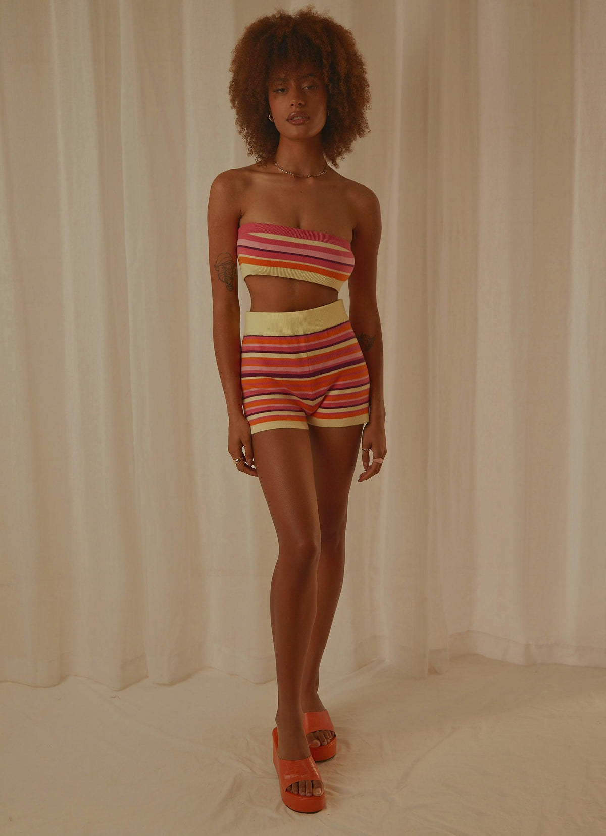 Sweet Talker Knit Crop Top - Pink Multi Stripe - Peppermayo