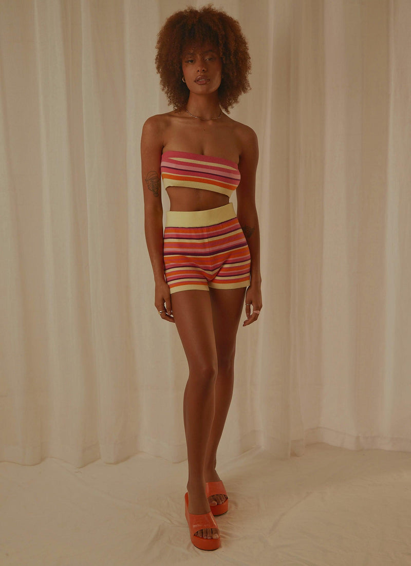 Sweet Talker Knit Crop Top - Pink Multi Stripe - Peppermayo