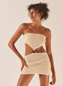 Balmy Nights Crochet Mini Dress - Seashell - Peppermayo