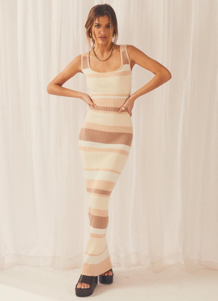 Ray Stripe Knit Midi Dress - Natural - Peppermayo