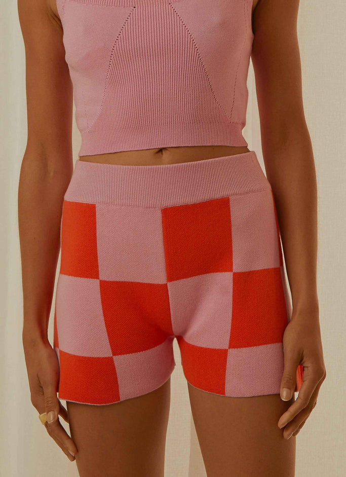 Locale Knit Shorts - Orange and Pink Check