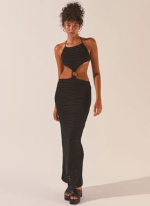 Afternoons In Majorca Crochet Maxi Dress - Black Sand - Peppermayo