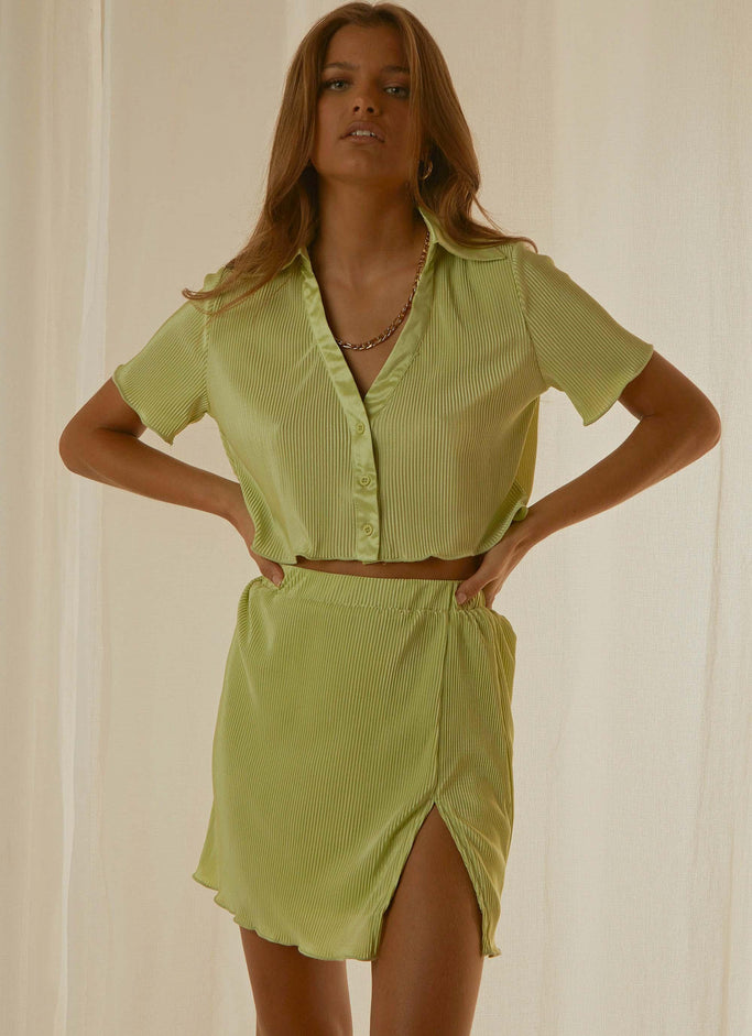 Sun Downer Cropped Shirt - Lime Green