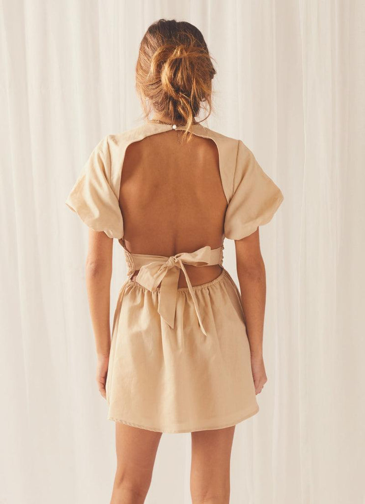 Lani Linen Mini Dress - Oatmeal - Peppermayo