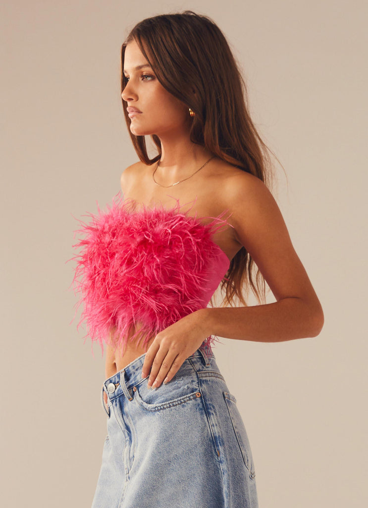 The Night Is Ours Feather Crop Top - Pink Cosmo - Peppermayo