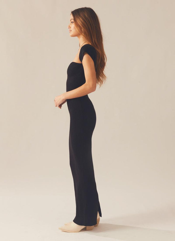 Vanessa Knit Midi Dress - Black - Peppermayo