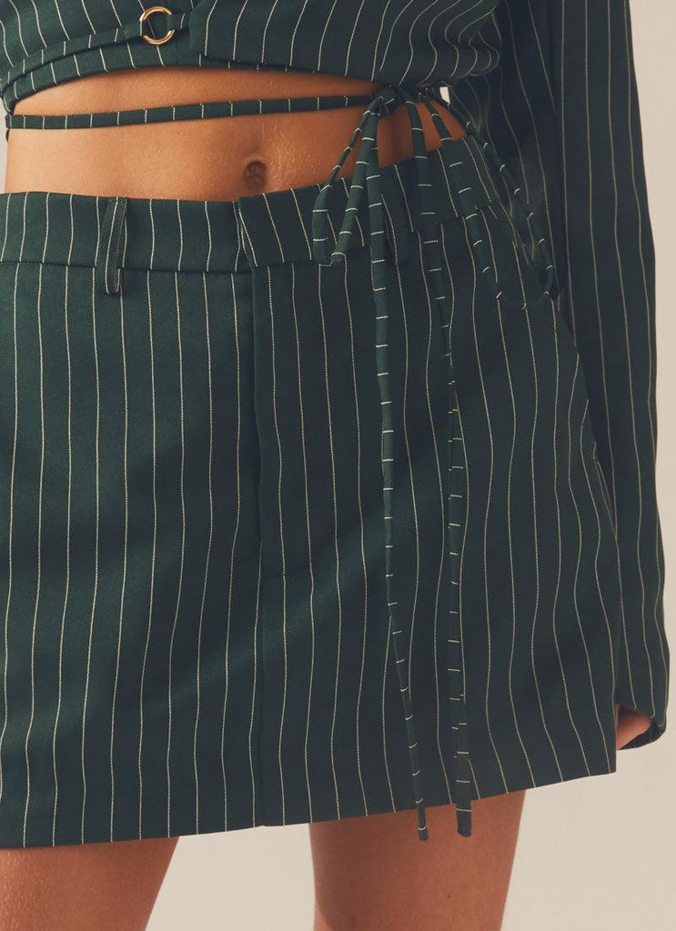 Forbidden Suit Skirt - Green Pinstripe - Peppermayo