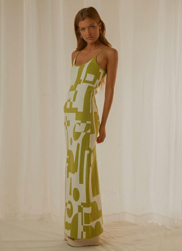 Cali Sweetheart Knit Maxi Dress - Lime Green Geo - Peppermayo
