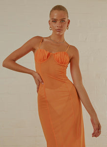 California Honey Sheer Maxi Dress - Tangerine - Peppermayo