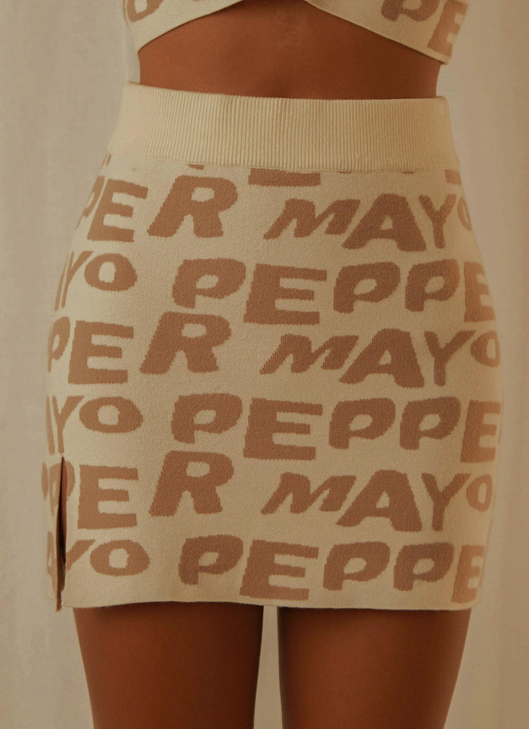 Easy Love Knit Mini Skirt - Latte Logo - Peppermayo