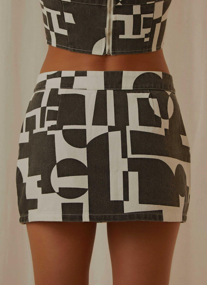 New York Times Mini Skirt - Black and White Geo