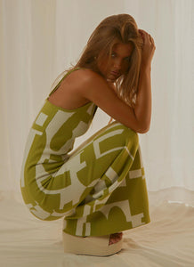 Cali Sweetheart Knit Maxi Dress - Lime Green Geo - Peppermayo