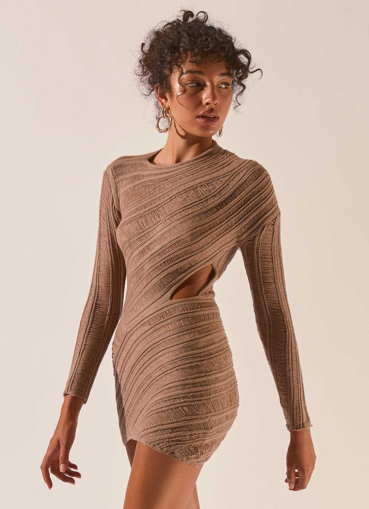 Angels Wing Mini Dress - Taupe - Peppermayo