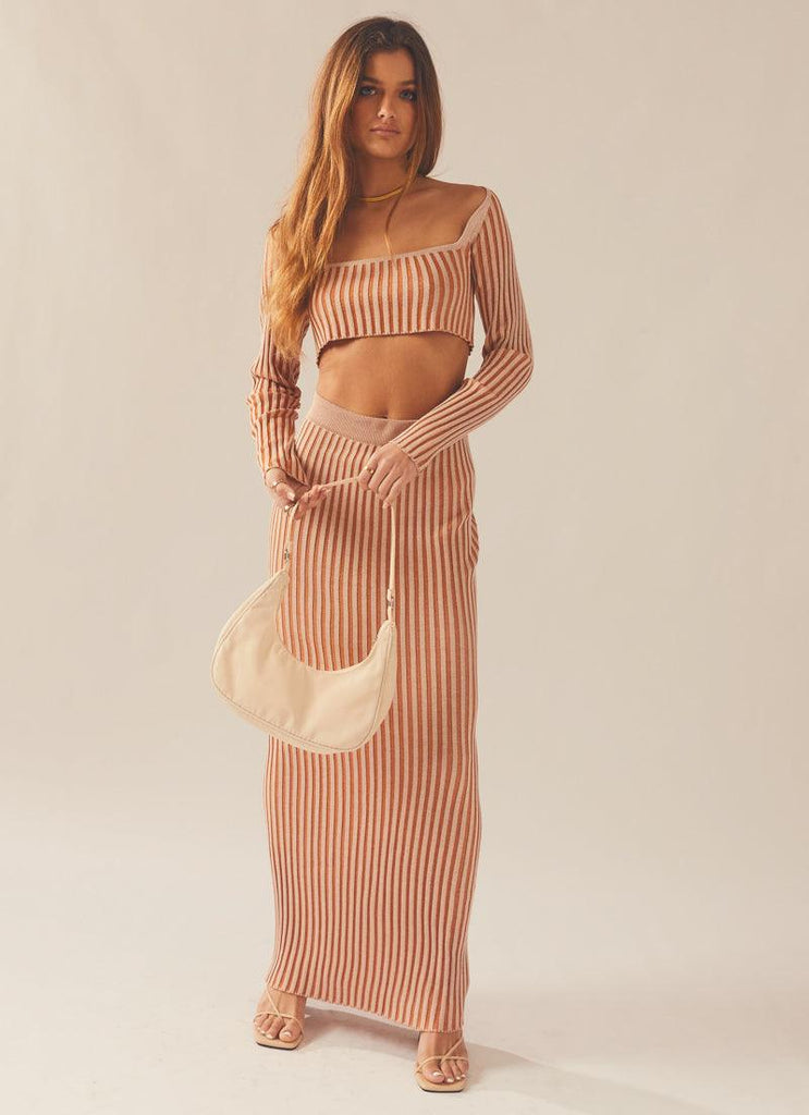 Gwen Two-Tone Knit Skirt - Terracotta - Peppermayo