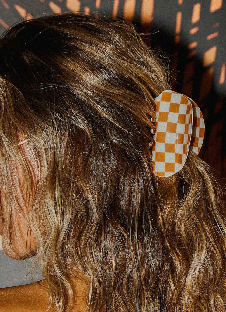 Saturday Style Hair Clip - Orange Check - Peppermayo