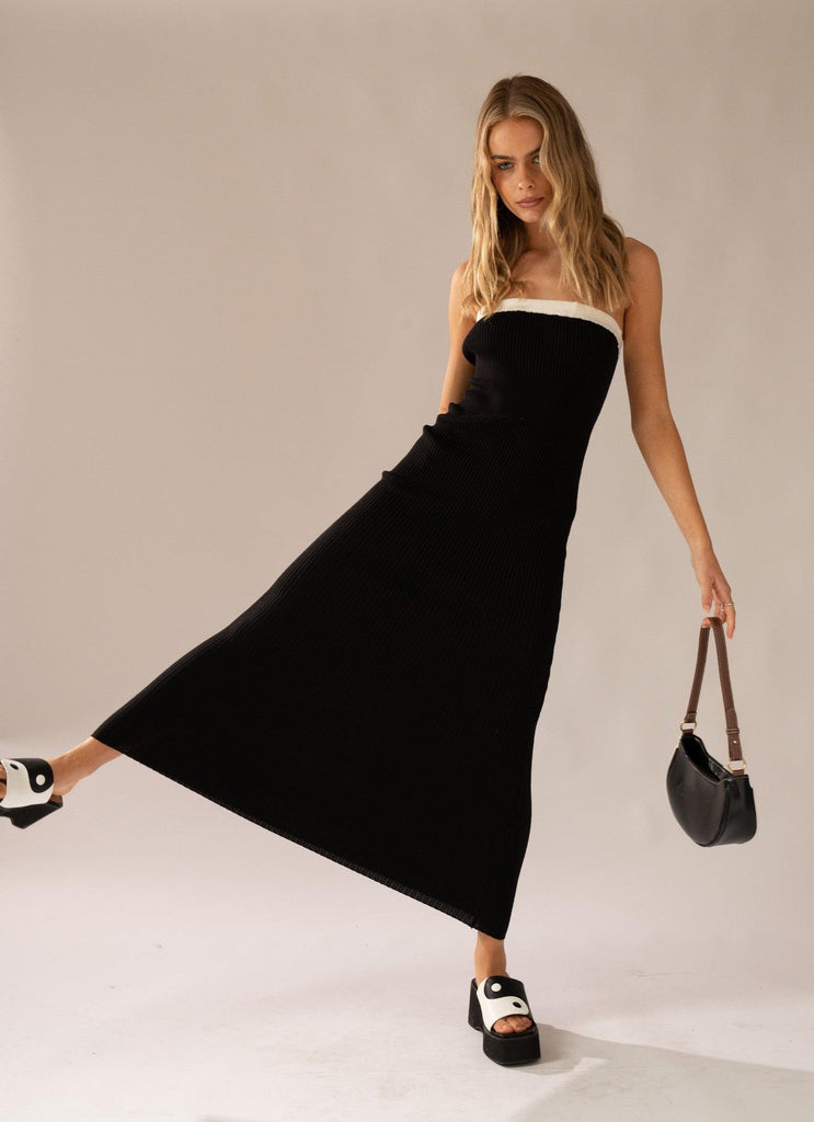 Hazey Knit Maxi Dress - Black - Peppermayo