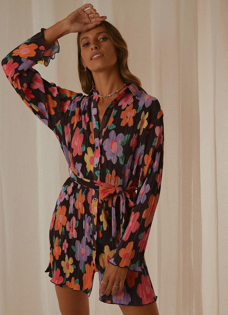 Soho Chic Shirt Dress - Noir Bloom - Peppermayo
