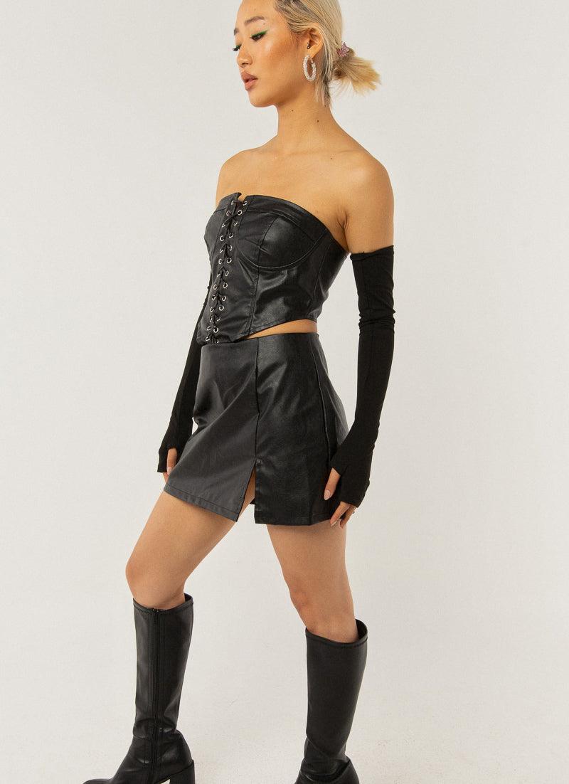 Night Turns Into Morning PU Bustier - Black PU - Peppermayo