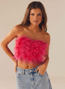 The Night Is Ours Feather Crop Top - Pink Cosmo - Peppermayo