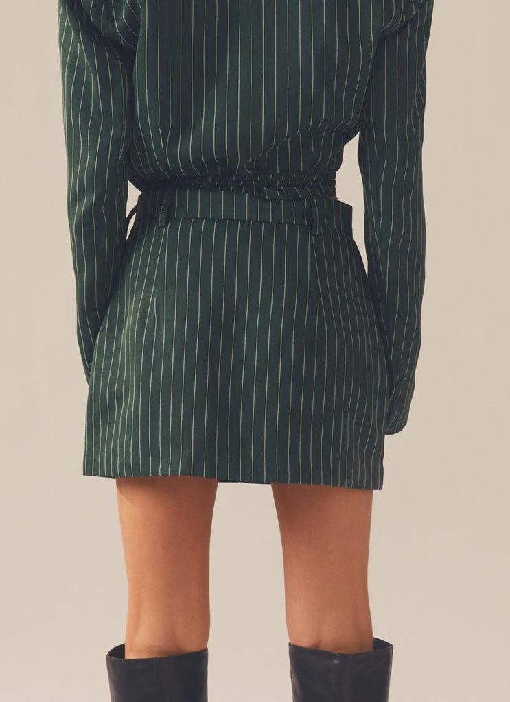 Forbidden Suit Skirt - Green Pinstripe - Peppermayo