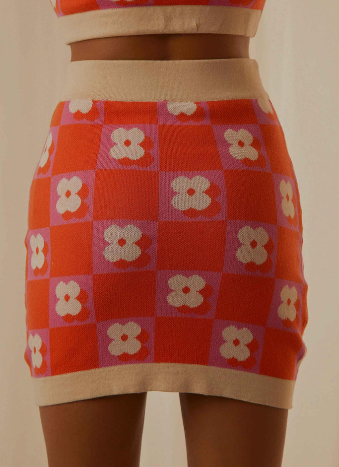 Flower Market Knit Mini Skirt - Orange Mod Floral