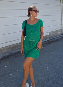 Glimpses Crochet Mini Dress - Green - Peppermayo