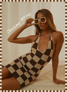 The Groove Knit Halter Dress - Choc Check - Peppermayo