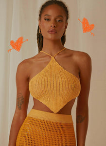 Summer Crush Crochet Halter Top - Mango - Peppermayo