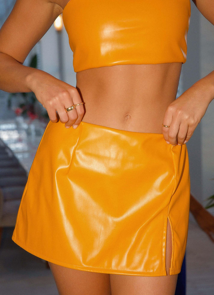Sao Paulo Mini Skirt - Tangerine PU - Peppermayo