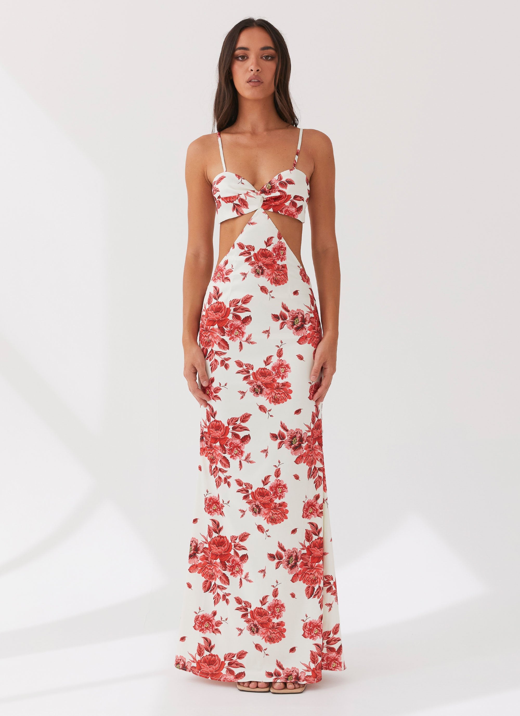Rosie Satin Maxi Dress - Rosa Floria – Peppermayo