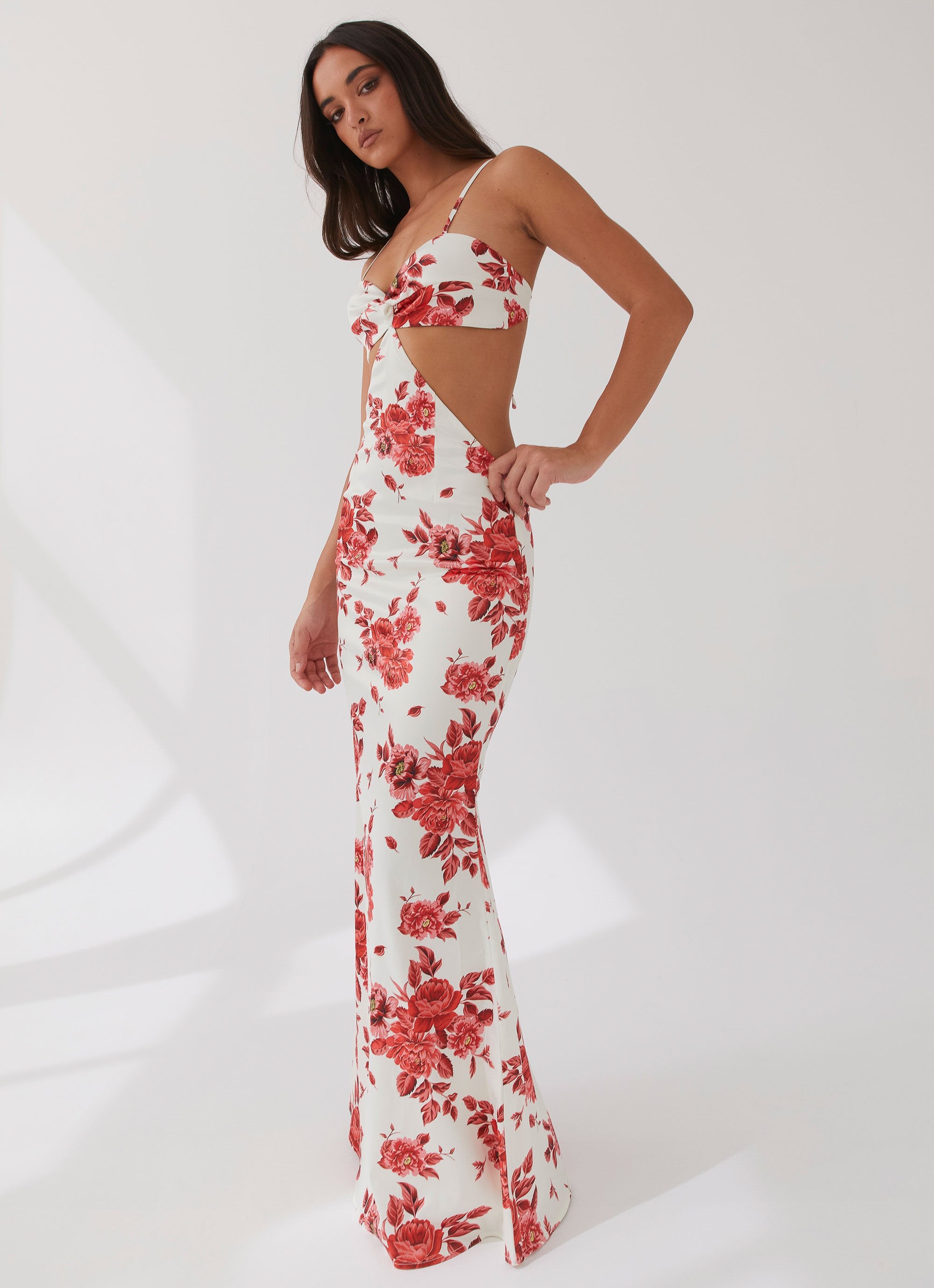 Rosie Satin Maxi Dress - Rosa Floria – Peppermayo