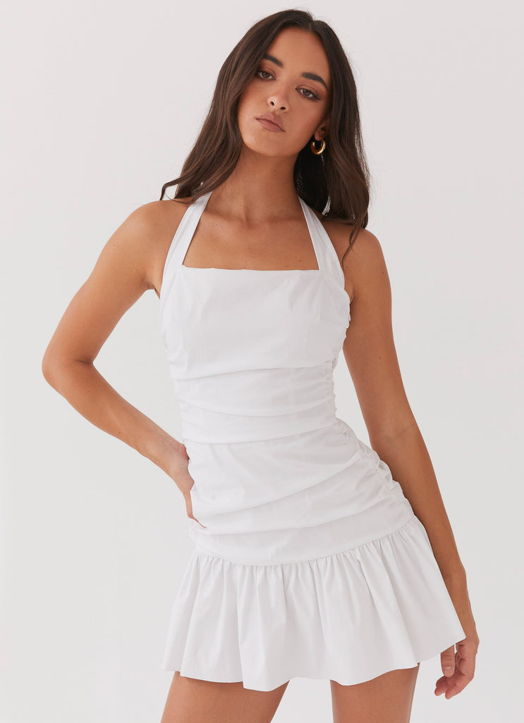 Cely Ruched Mini Dress - White