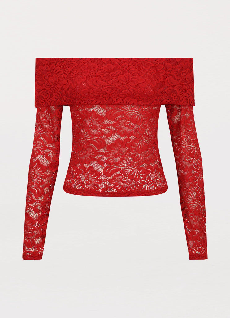 Zephyra Lace Long Sleeve Top - Red