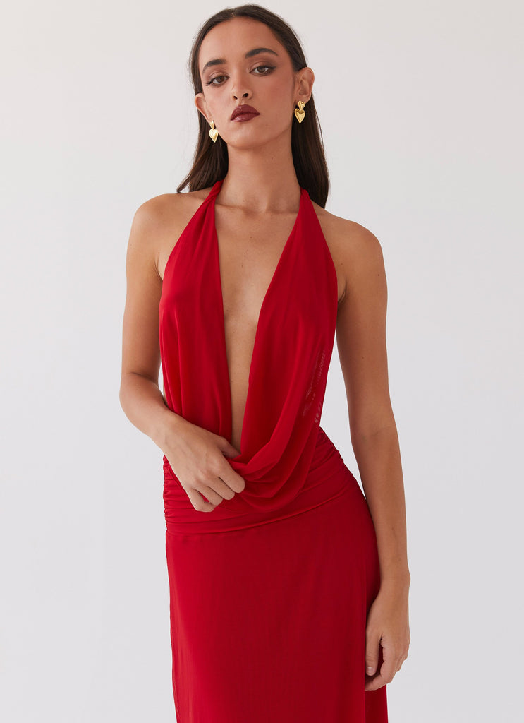 Elysia Mesh Maxi Dress - Cherry Red