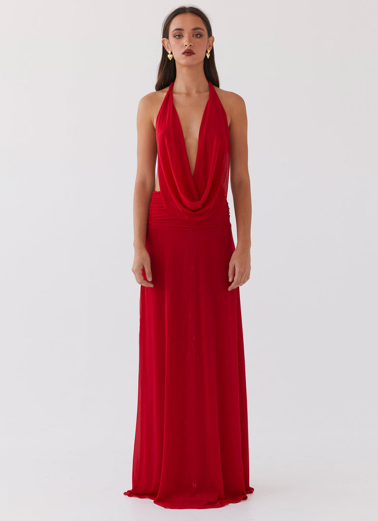Elysia Mesh Maxi Dress - Cherry Red