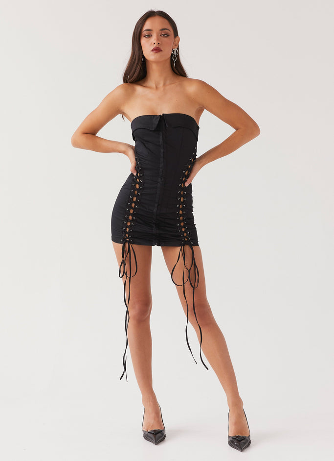 Delta Lace Up Mini Dress - Black