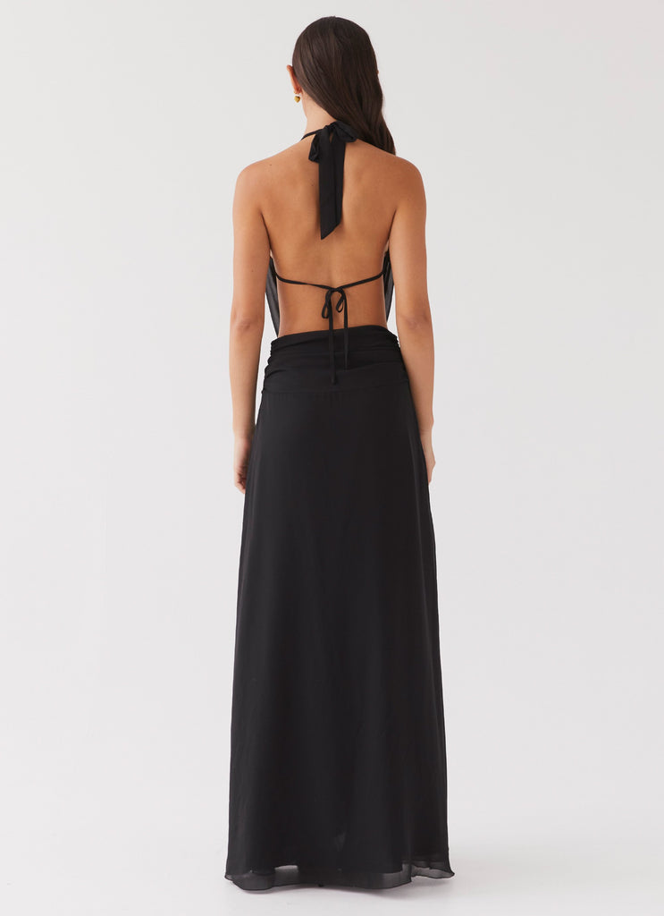 NEW Free People Athea Drape Maxi Black Chiffon Dress Grecian Gown $250 L