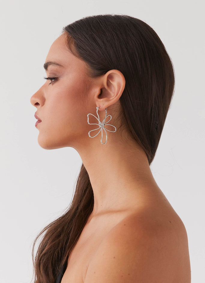 Sylvie Flower Hoop Earrings - Silver