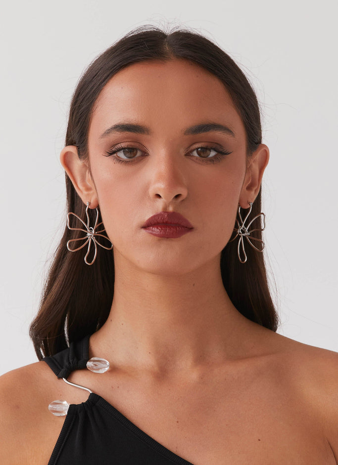 Sylvie Flower Hoop Earrings - Silver