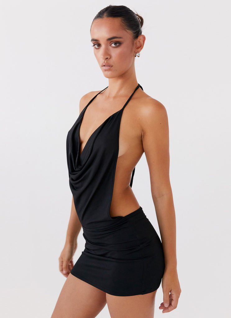 Calista Halterneck Mini Dress - Black