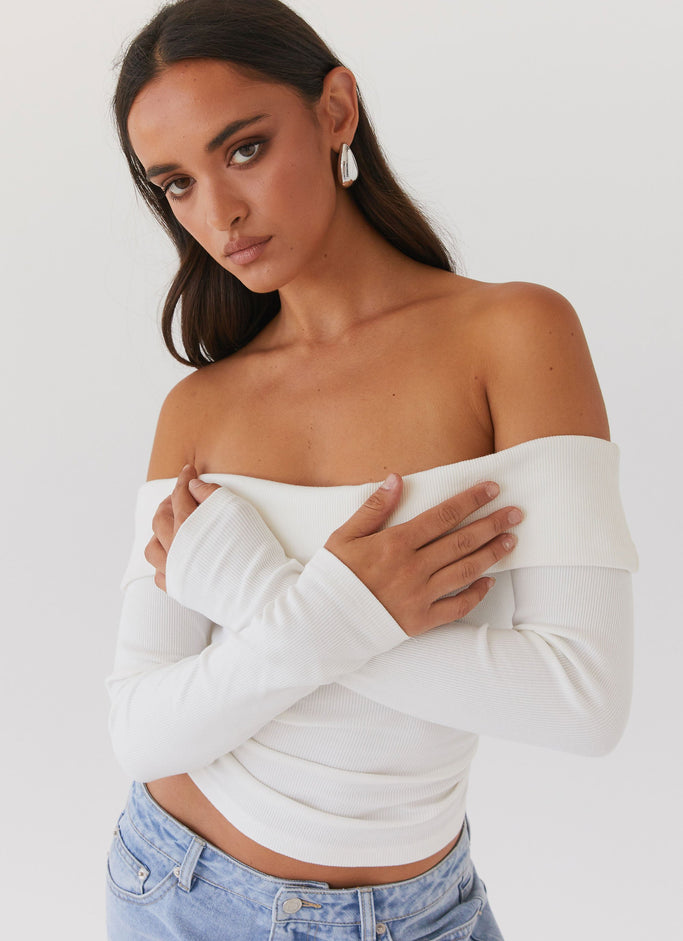 Hayley Long Sleeve Ribbed Top - White