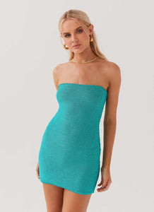 Dance The Night Tube Knit Mini Dress - Turquoise Gem