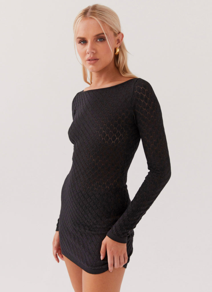 Elia Knit Long Sleeve Mini Dress - Black