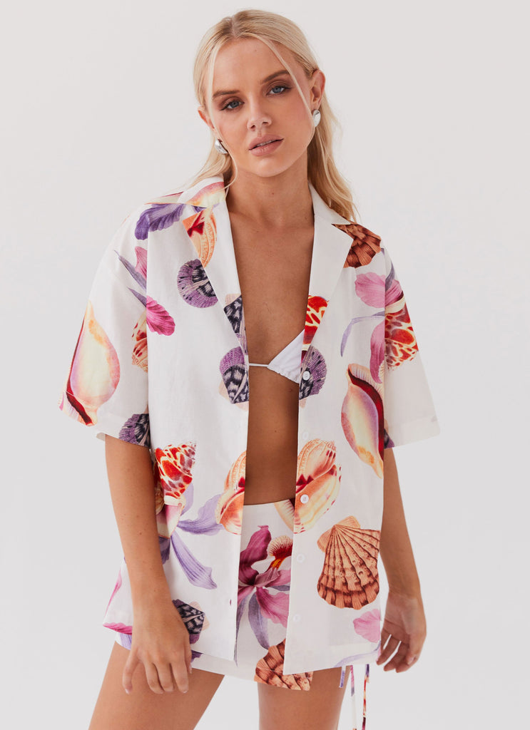 Summer Retreat Oversized Linen Shirt - Seaside Bouquet