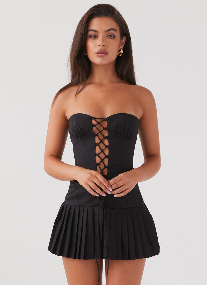 Heating Up Lace Up Mini Dress - Black