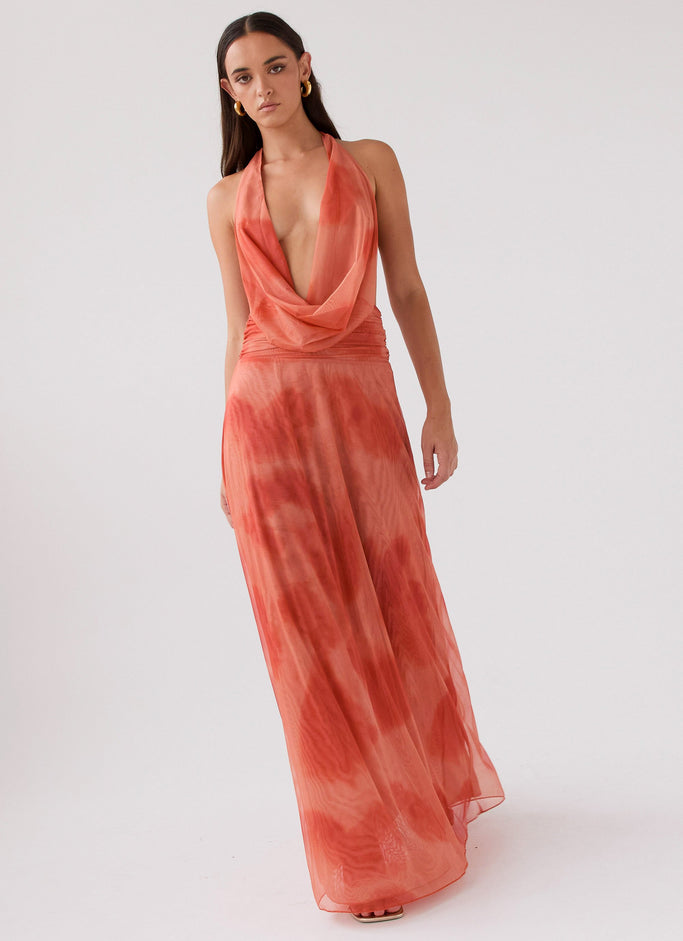 Elysia Chiffon Maxi Dress - Fiery Fusion