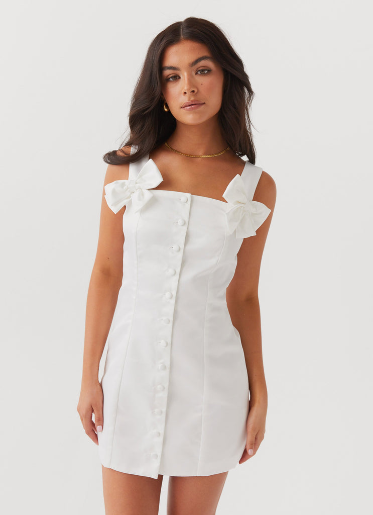 Brielle Bow Satin Mini Dress - White