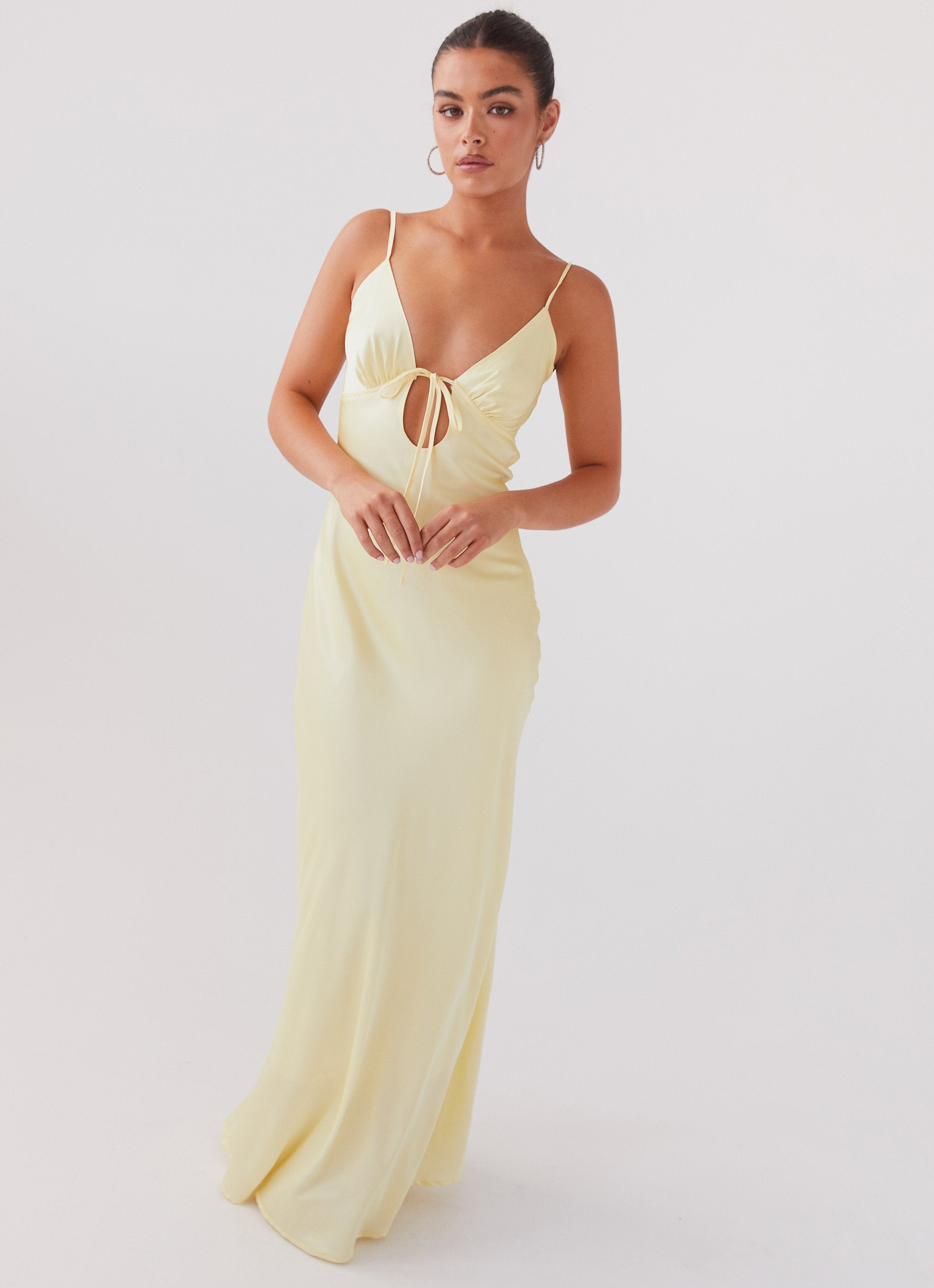 Flora Satin Maxi Dress Lemon – Peppermayo - Main Image
