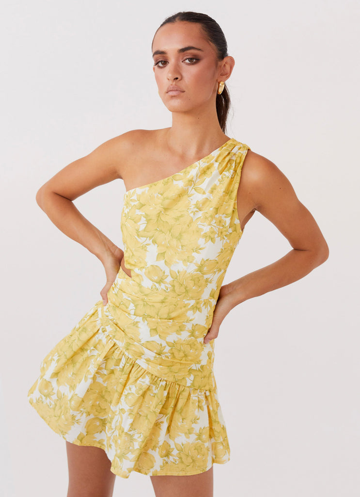 Sunkissed Hearts One Shoulder Mini Dress - Daffodil