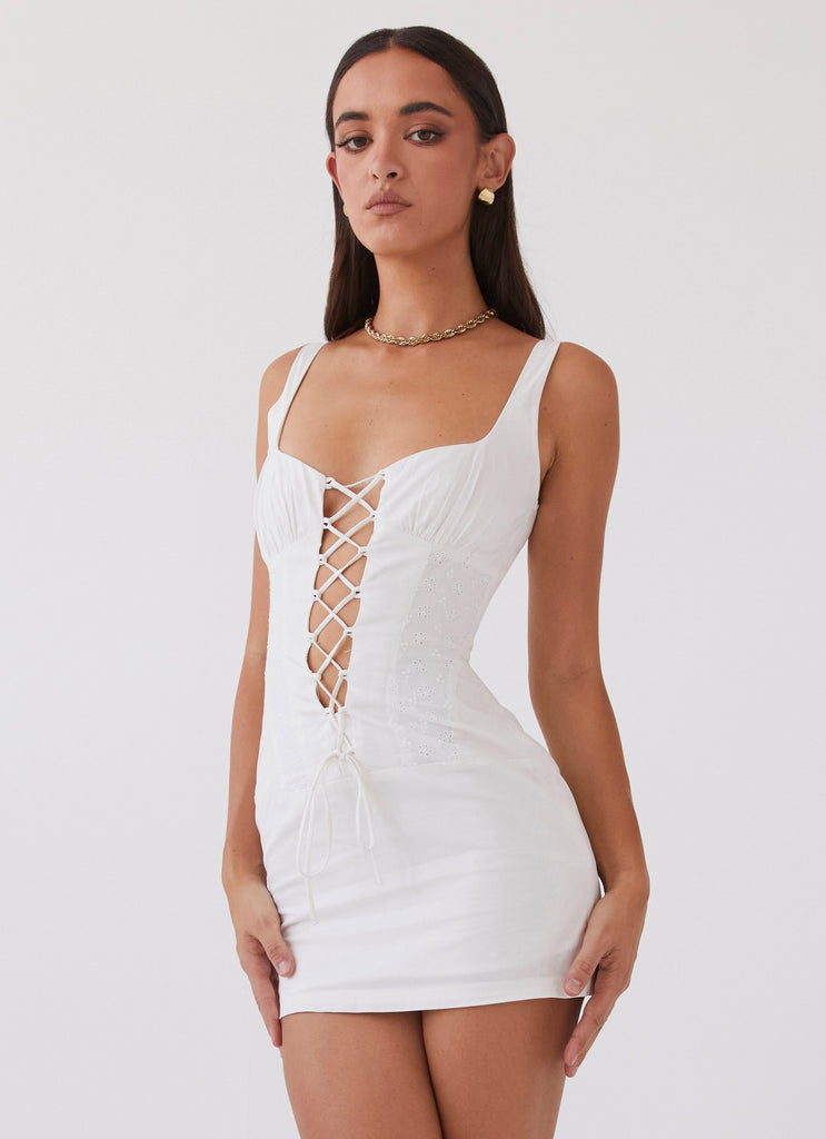 Casey Lace Up Mini Dress - White Peppermayo Casey Lace Up Mini Dress - White Peppermayo